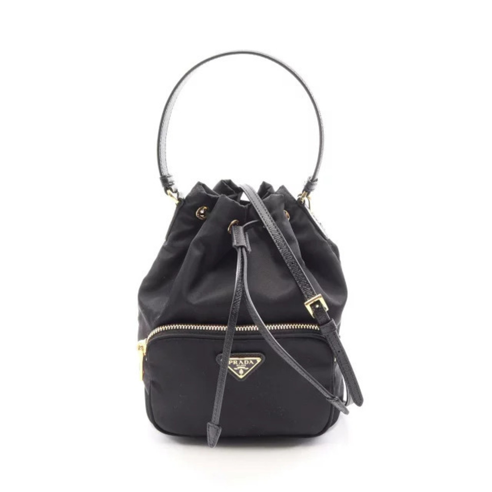 Prada Duetto Re Bucket Bag Handbag Saffiano Leather Black